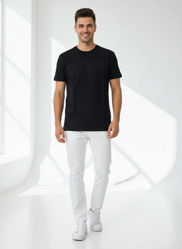 لعب البولو تيشيرت رجالي مطبوع - أسود